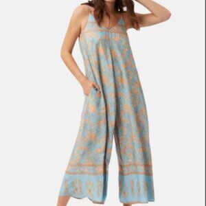 Traffic People Blue Paisley Sleeveless Wide Leg Romper